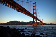 An image of Golden Gate Bridge taken from below